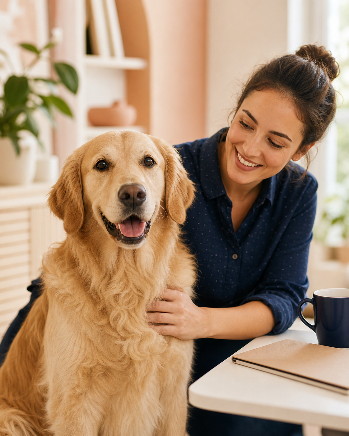 Pet support team member with a happy Golden Retriever